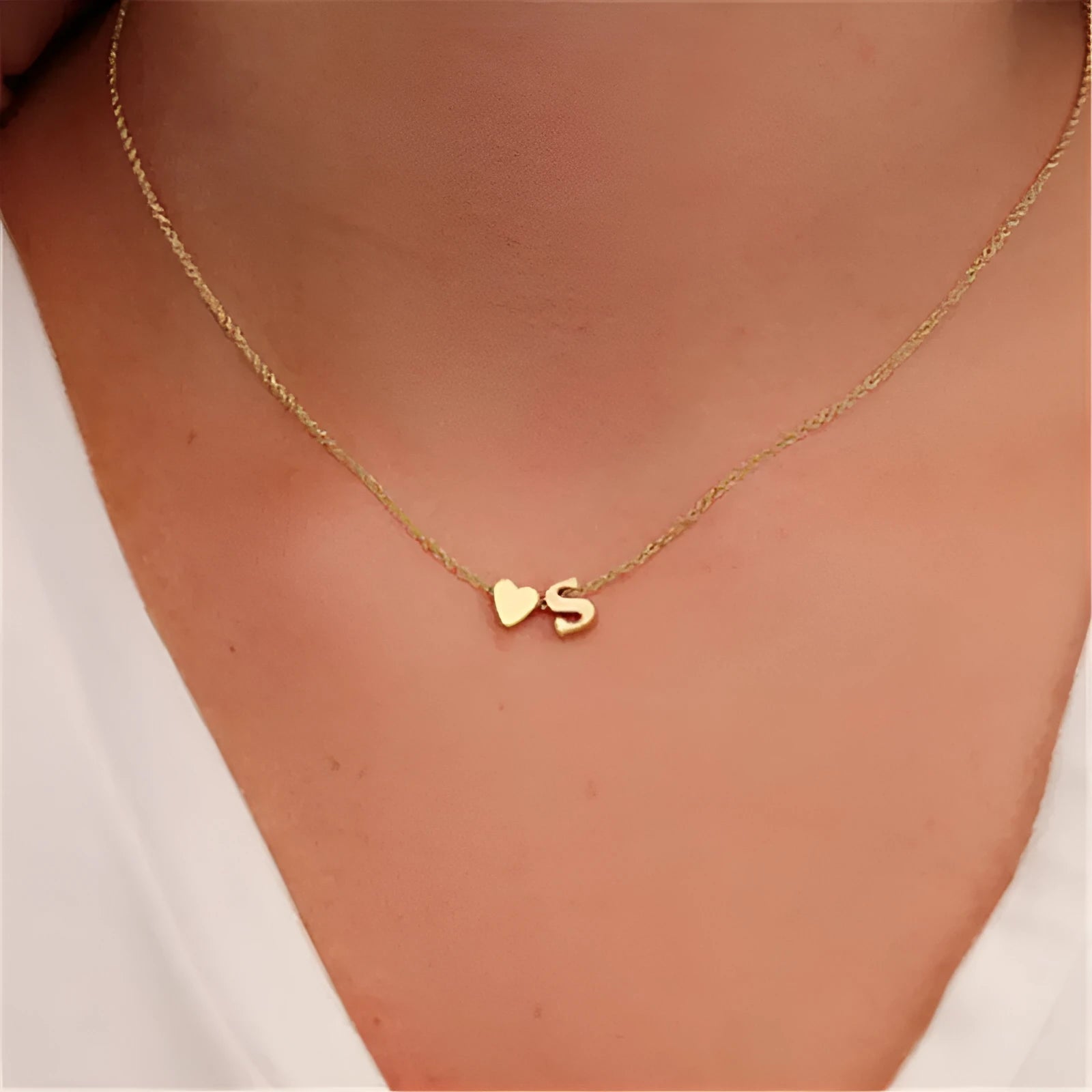 Peach heart shaped letter necklace pendant in gold and silver colours