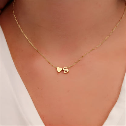 Peach heart shaped letter necklace pendant in gold and silver colours