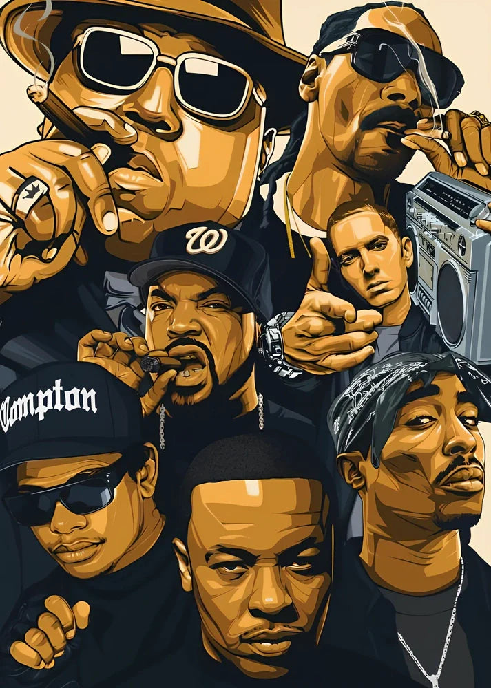 Abstract graffiti rapper portrait on vertical canvas poster, frameless 40x60cm size in Figure One colour variation for wall art