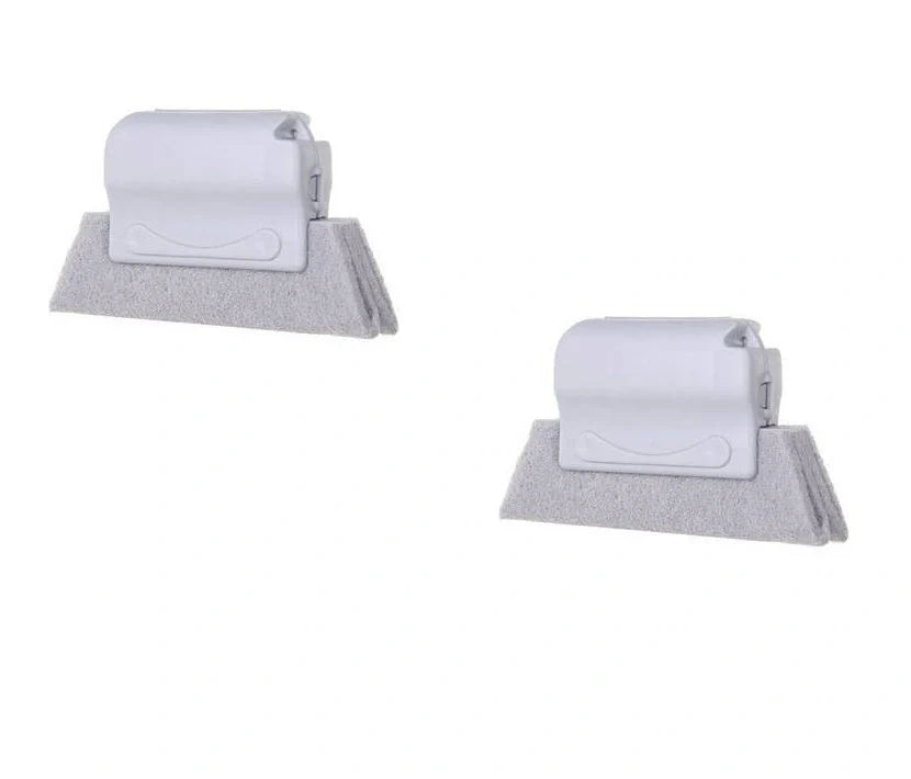 Window groove cleaning brush with comfortable grip and scouring pad head