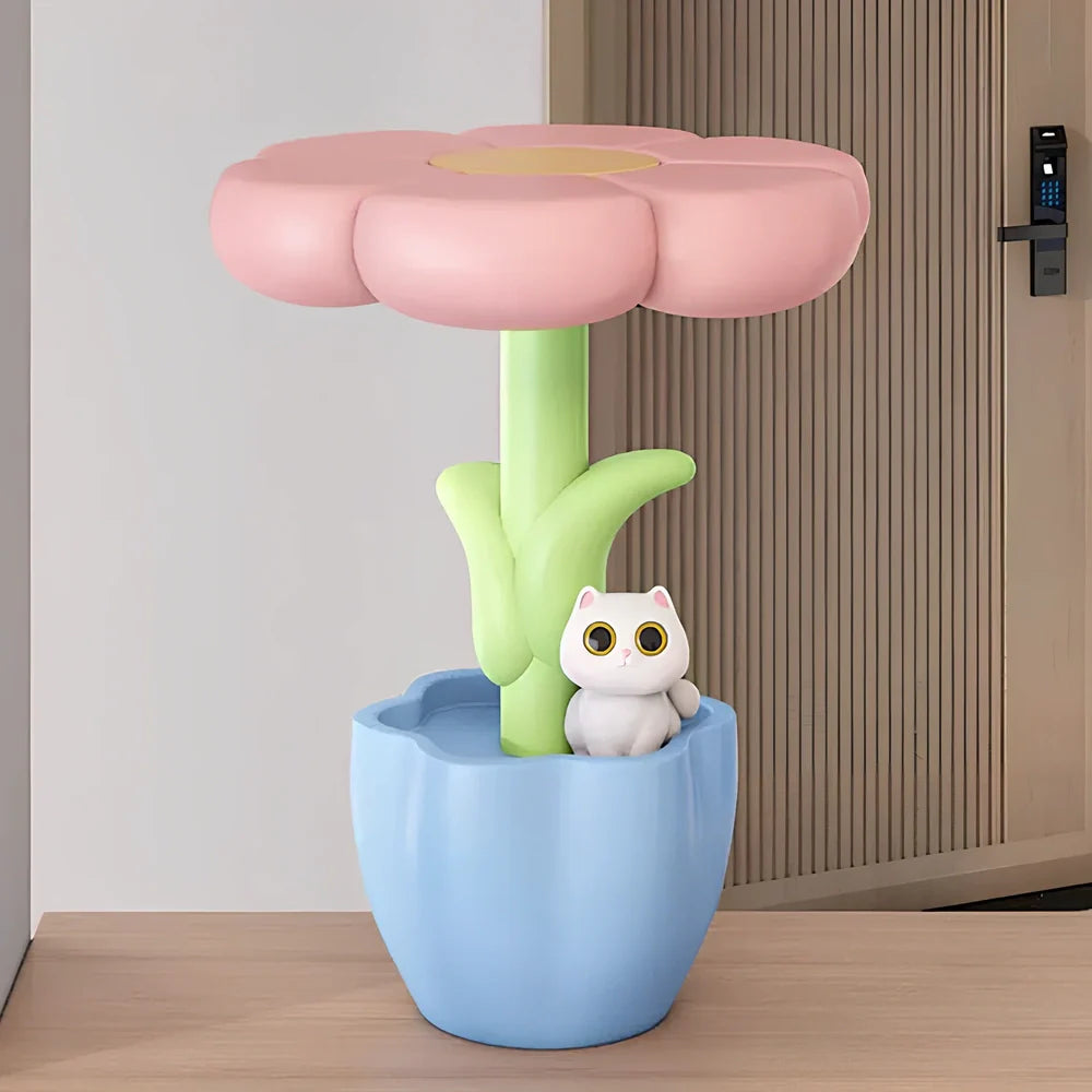 Sunflower sculpture key storage lamp with 28cm resin tray and USB power cable