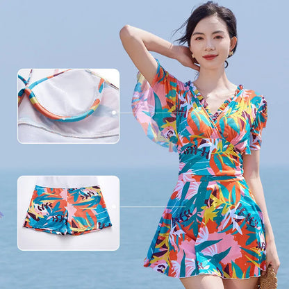 Women's colourful print cover belly siamese one-piece swimsuit