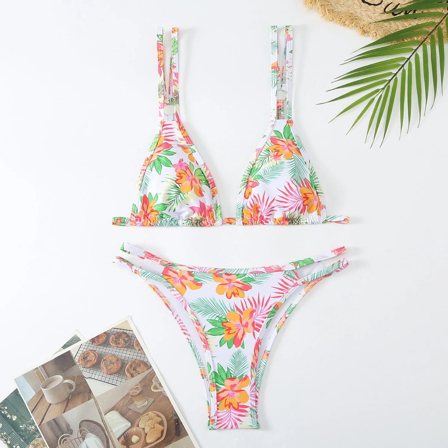 Women's floral printed halterneck bikini set in polyester fibre for swimming