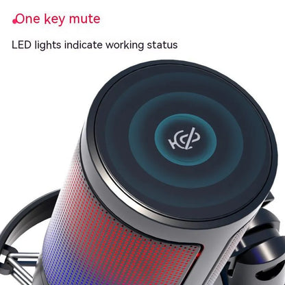 RGB USB condenser microphone in black, white, or pink colours with a 150 cm cable.