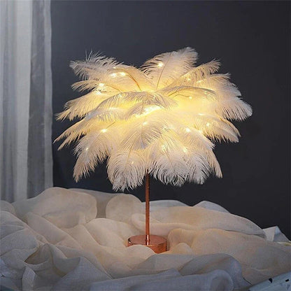 Chic Feather Lamp with soft, glowing light and fluffy feather design for elegant tabletop decor