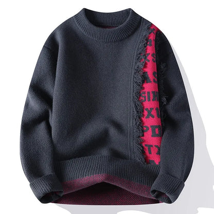 Men's loose fit knitted pullover jumper in a rabbit fur blend fabric, shown in a choice of colours.