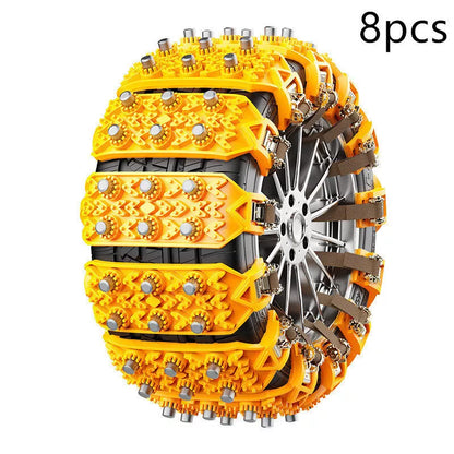 Universal rubber snow nonskid chains for car tires in yellow and black