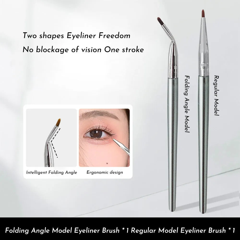 Bend head eyeliner brush with 45-degree angled tip and 1.5cm handle for detailed eye makeup application