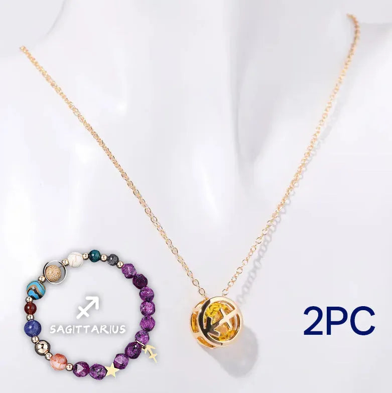 Natural stone beaded necklace and bracelet set with adjustable cord in twelve style variations