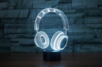 Stereo earphone design table lamp with acrylic shade and touch controls in multiple colour options