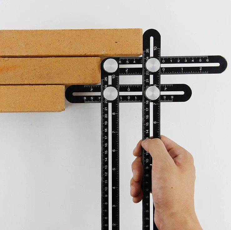 Aluminium six-fold ruler extended to 31cm with ceramic tile hole locator component visible