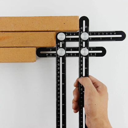 Aluminium six-fold ruler extended to 31cm with ceramic tile hole locator component visible