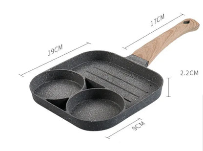 Aluminium four-hole non-stick frying pan with bakelite handle for omelettes and pancakes