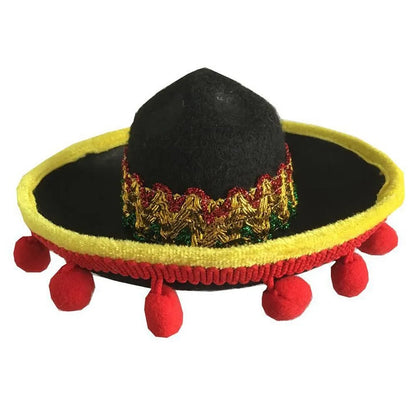 Mexican style cloth pet hat with 17cm diameter in red ball or brown lace options