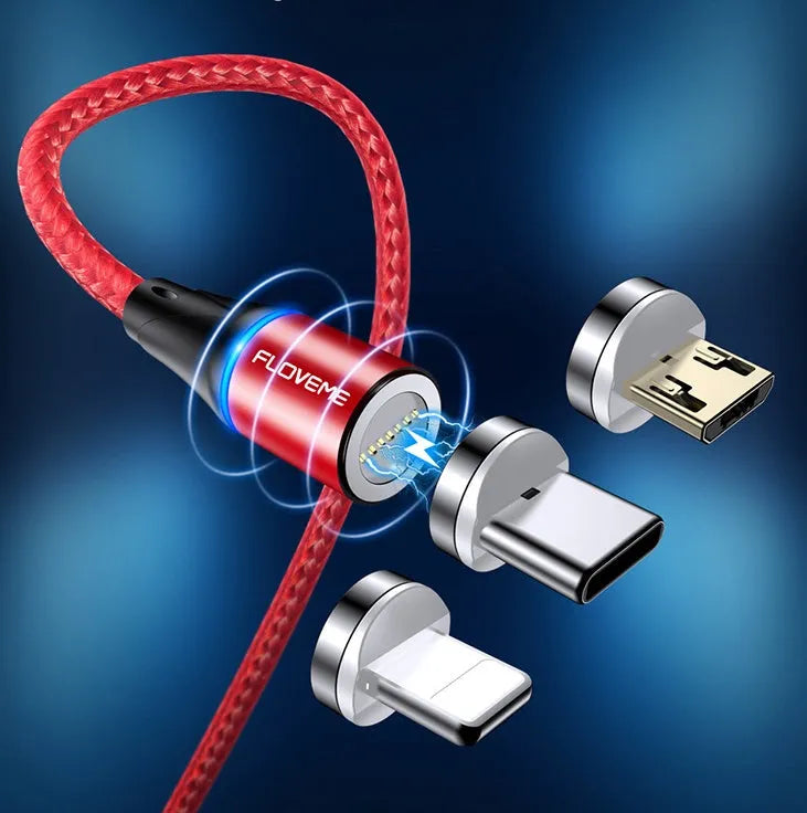 3A Fast Charge Magnetic Data Cable with Multi-Device Compatibility: A 3-in-1 Charging and Data Sync Solution for iPhone and Android Devices