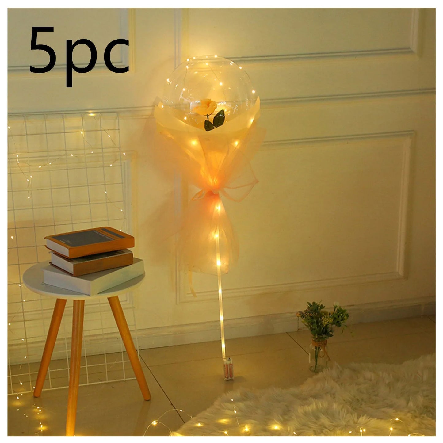Transparent LED luminous balloon rose bouquet with artificial flowers and illuminated lights