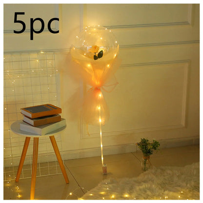 Transparent LED luminous balloon rose bouquet with artificial flowers and illuminated lights