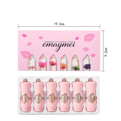Jelly Flower Lipstick Set with six color-changing, flower-infused lipsticks