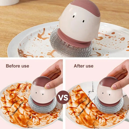 Automatic liquid filling dishwashing brush with ergonomic handle in cute chicken design