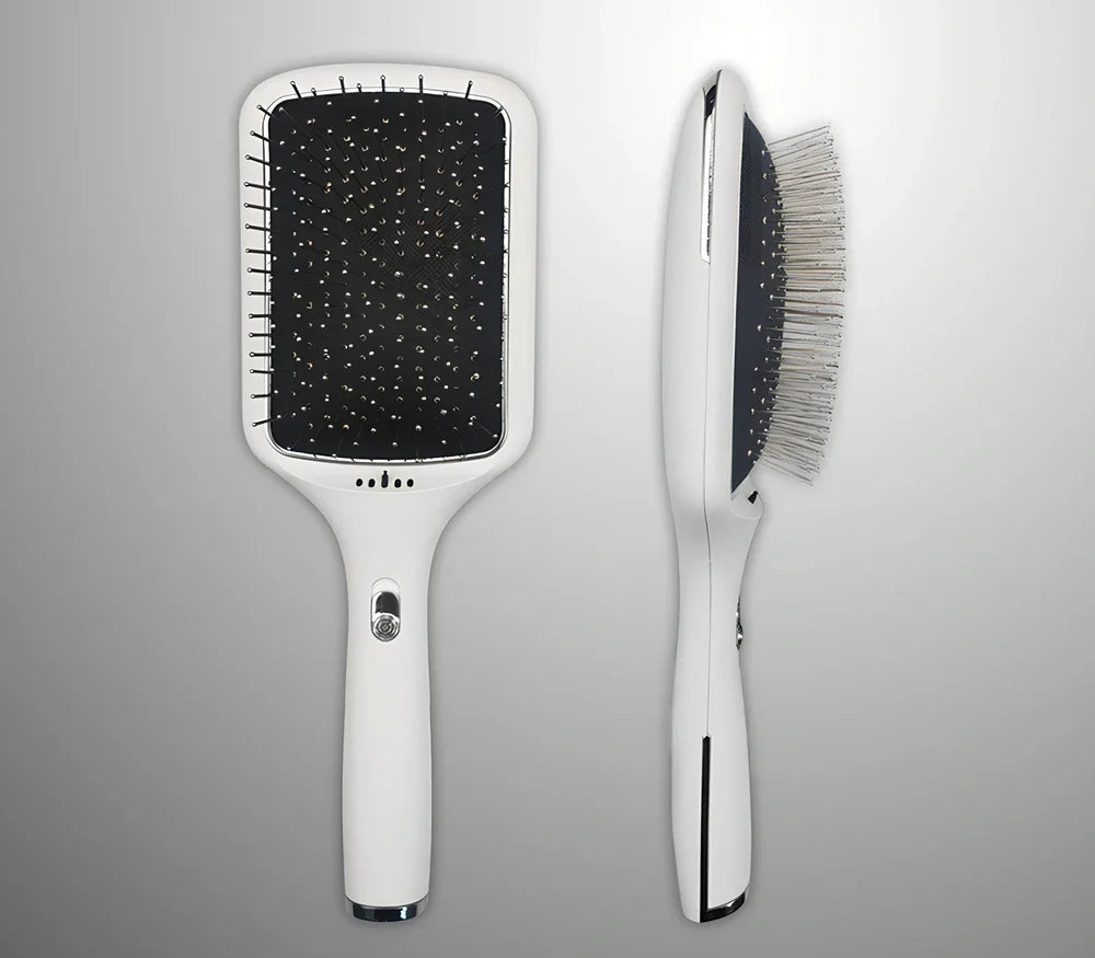 Black wireless straight hair comb with tourmaline ceramic 15mm heating element and magnetic massage points