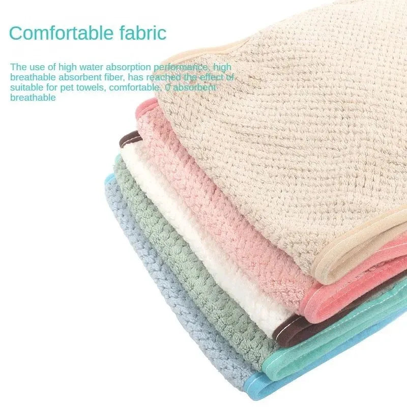 Pet super absorbent towel, 60 x 25 cm, pocket style scrub gloves for cats and dogs, in Beige Blue Green Pink White