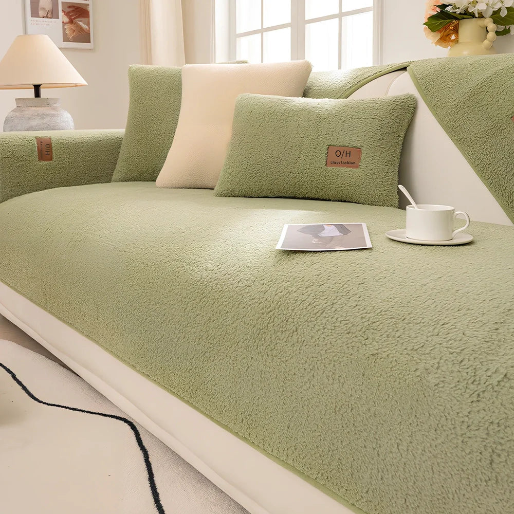 Winter lambswool sofa cushion with plush fabric in multiple solid colours and 90x210cm dimensions