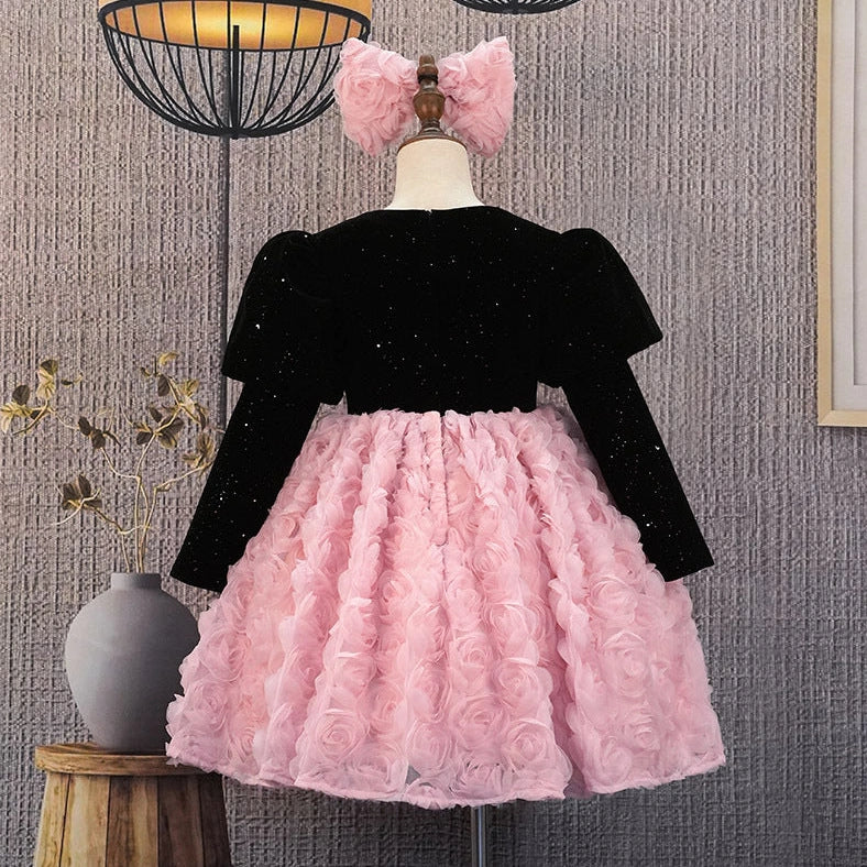 Piano performance dress in princess style with Bohemian elements, available in short and long sleeve versions