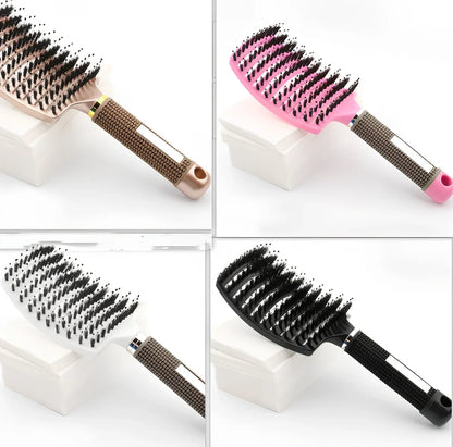 Large curved hairbrush with boar bristles showing 15cm width and natural bristle distribution