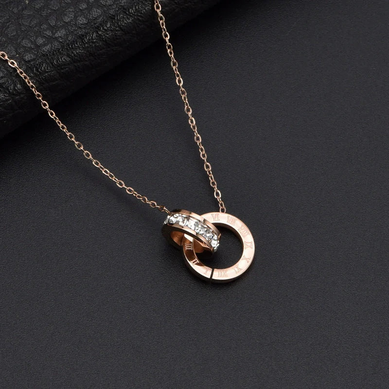 Women's rose gold Roman numeral diamond necklace with adjustable chain