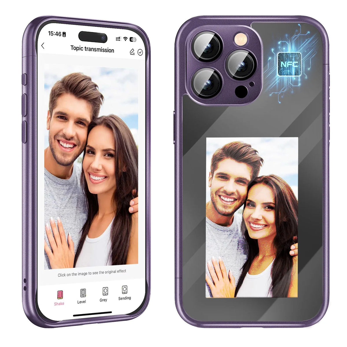 iPhone 15 Pro Max NFC ink screen flip phone case in black with DIY customisation elements visible