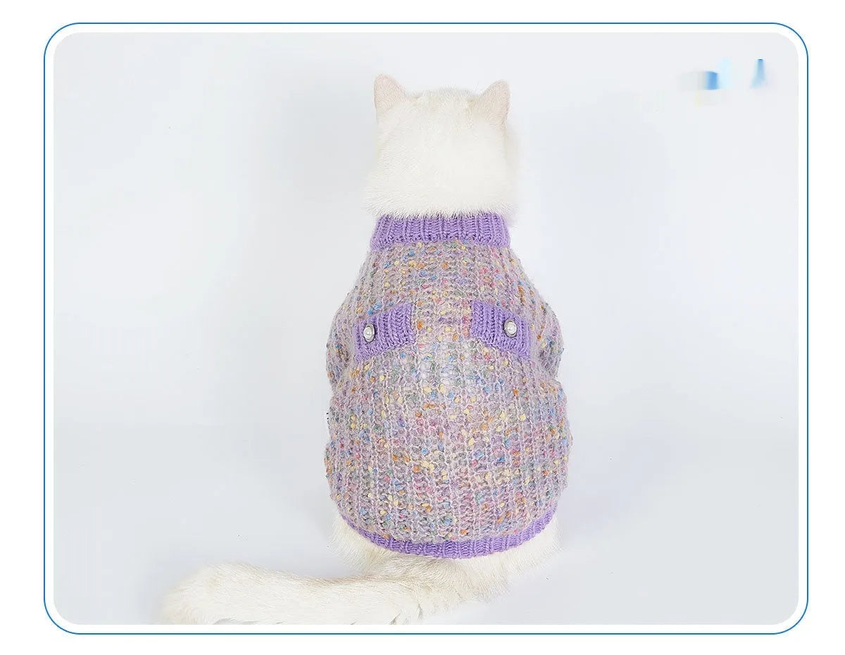 Purple dog cardigan sweater for XL and XXL sized pets made from soft polyester fabric
