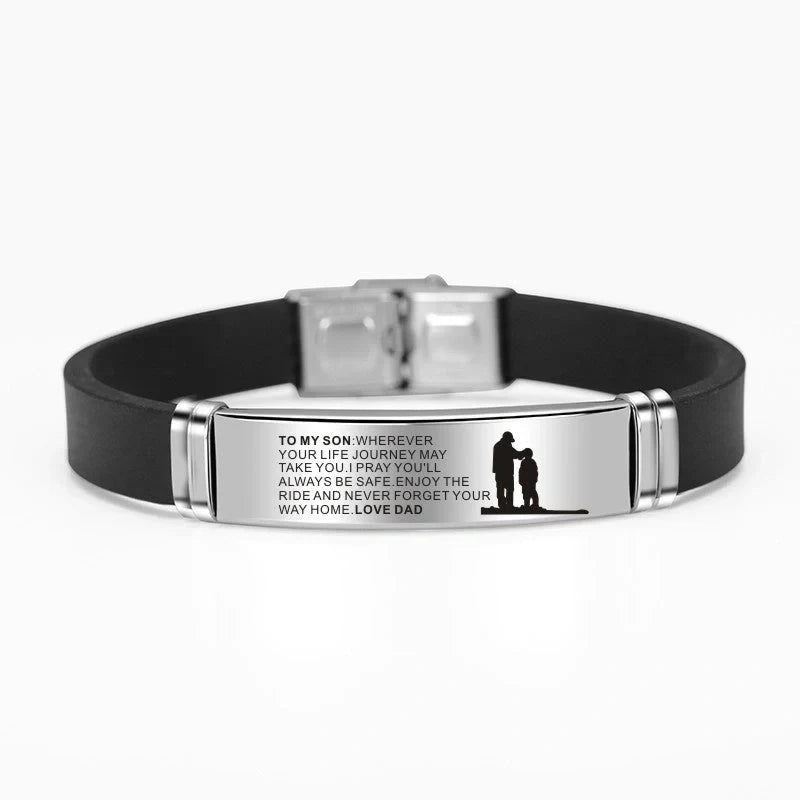 Engraved stainless steel silicone bracelet with personalized charms