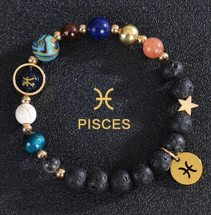 Stylish frosted stone beaded zodiac constellation bracelet for unisex wear