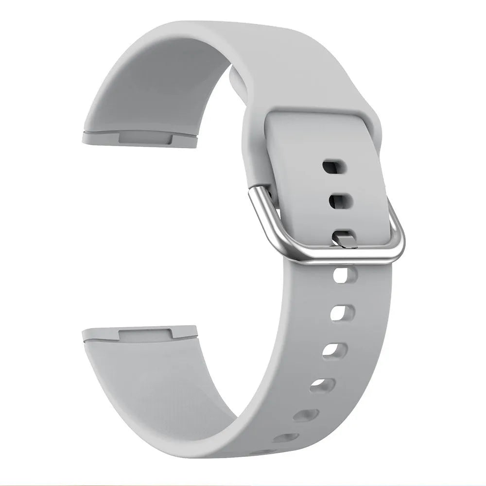 Silicone strap for Fitbit Versa 3 and Sense 2 in multiple colours with silver buckle on wrist