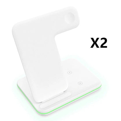 3-in-1 wireless charger for phone, watch, and headset in black and white