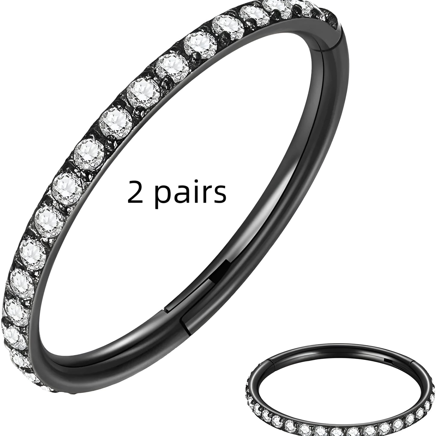 Stainless steel nose ring with diamond accent in seamless round design, showing size options and colour variations