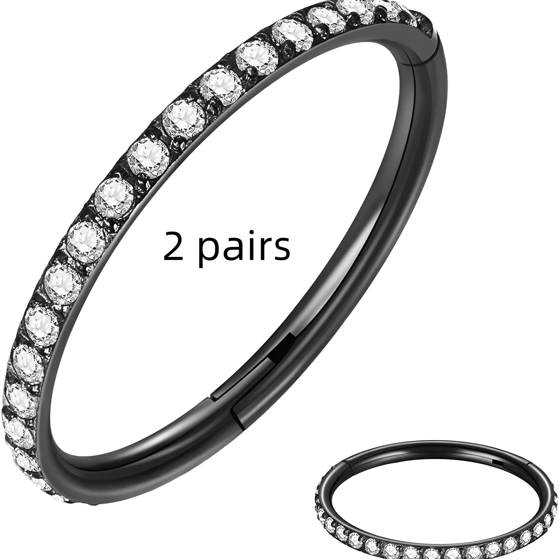 Stainless steel nose ring with diamond accent in seamless round design, showing size options and colour variations