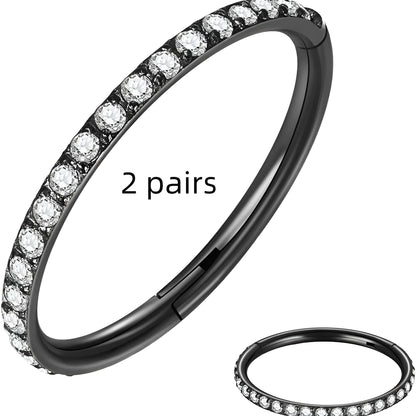 Stainless steel nose ring with diamond accent in seamless round design, showing size options and colour variations