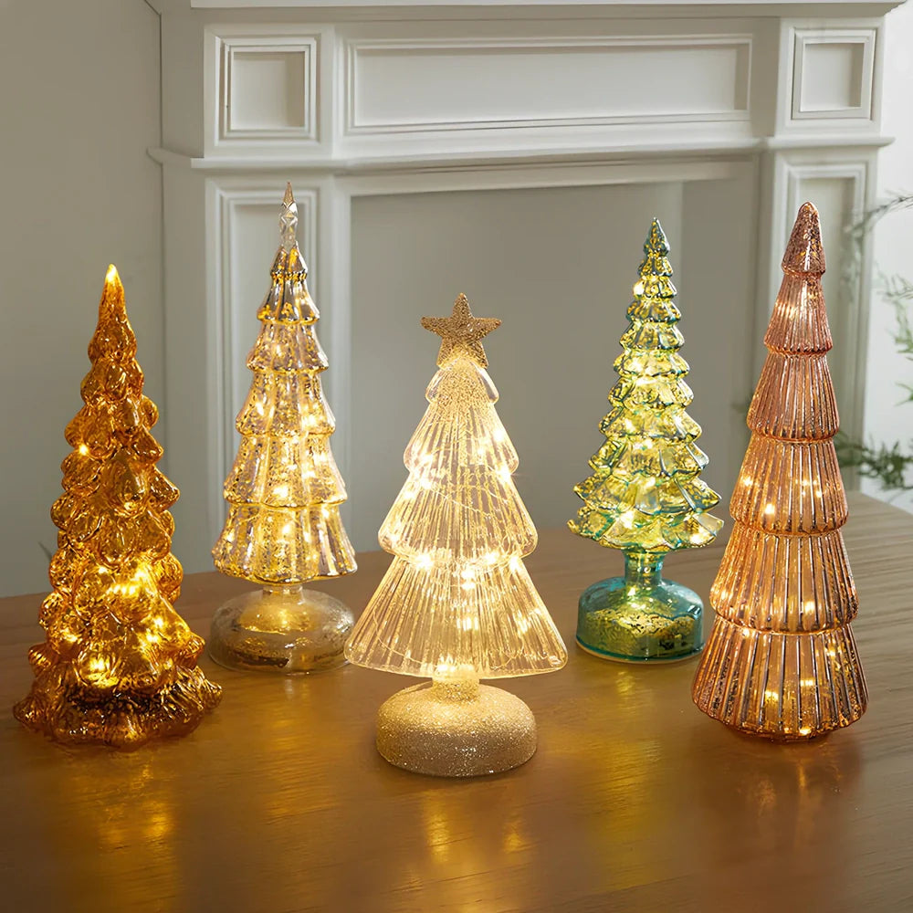 15cm geometric Christmas tree table decoration with glitter finish on borosilicate glass