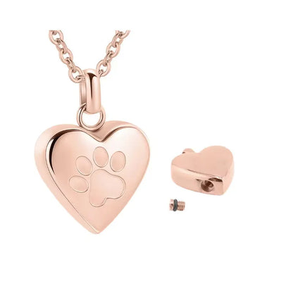 Simple Love paw print heart-shaped titanium steel cinerary necklace openable for keepsakes in five colours