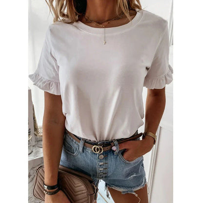 Elegant ruffled round neck blouse in various colors and sizes