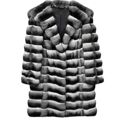 Women's casual artificial mink overcoat with zebra stripes pattern, mid-length 65cm design, regular sleeves