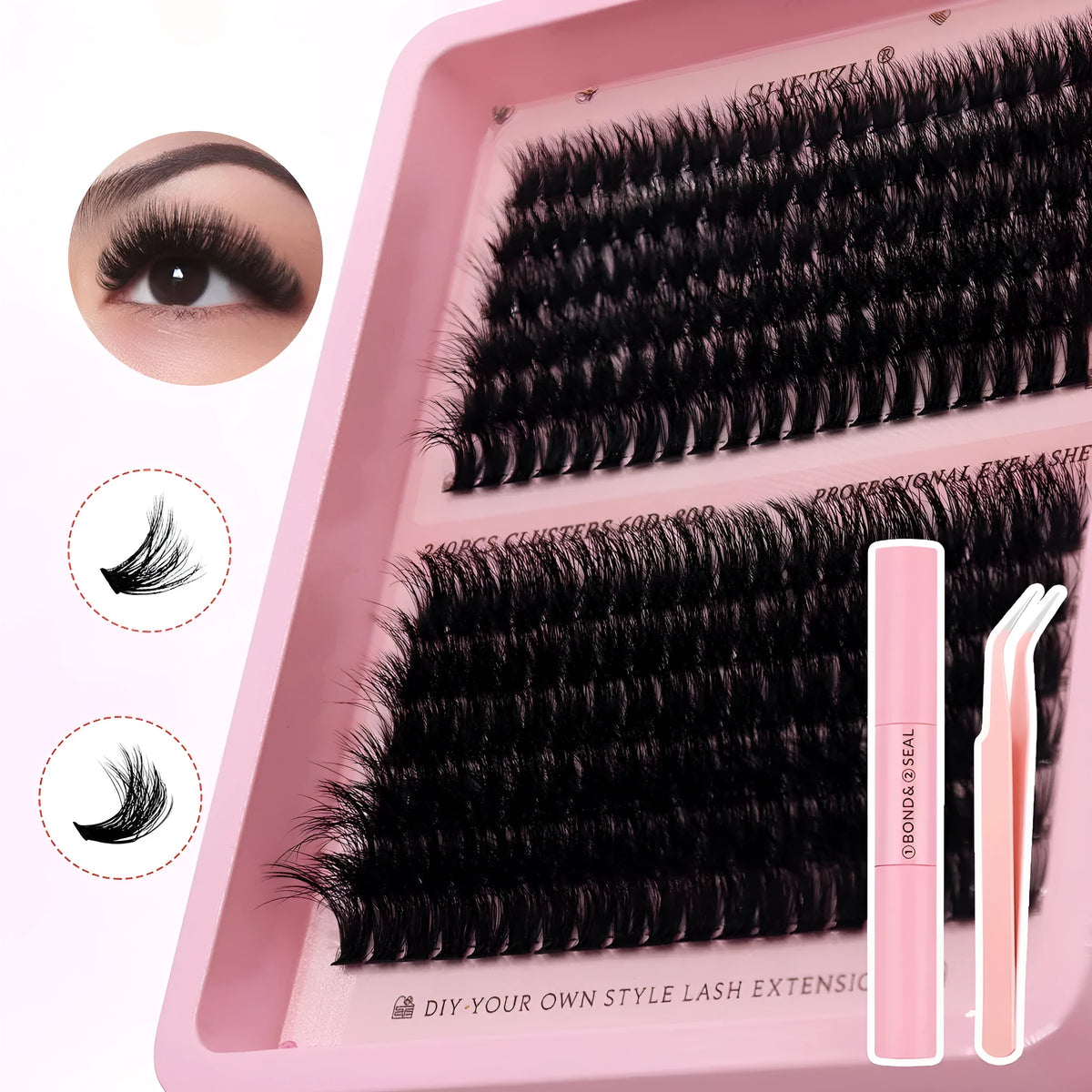 Thick DIY segmented false eyelashes in 10mm to 14mm lengths, 60D and 80D, cross style feather model