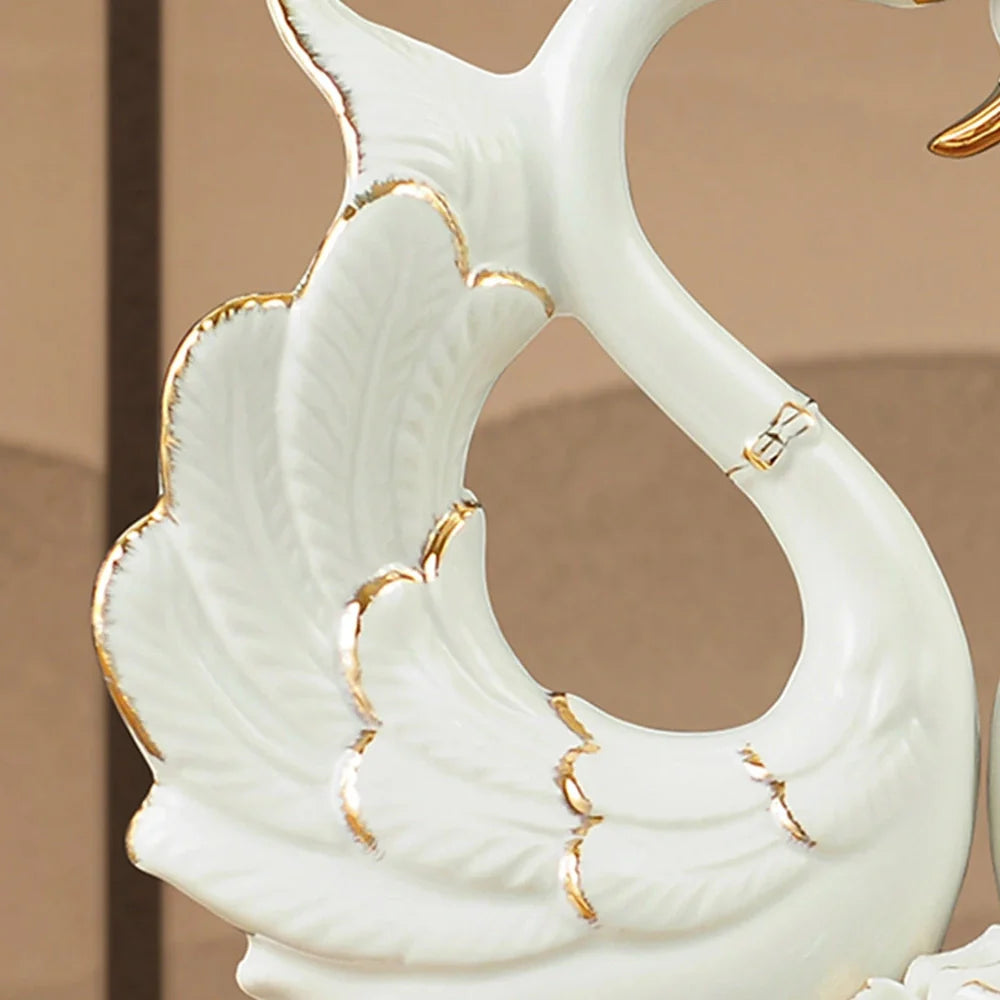 Handmade ceramic swan ornament with glazed surface in porcelain-like material