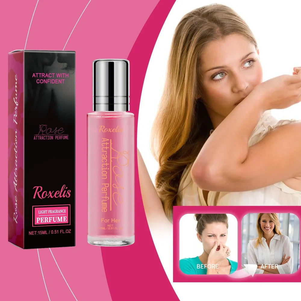 15ml Rose Light Perfume bottle with fine mist sprayer for natural moisturising, 8cm tall glass vial