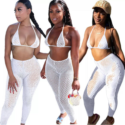 Mesh Bikini Cutout Trouser Suit Swimsuit in vibrant colors with rabbit hair fabric