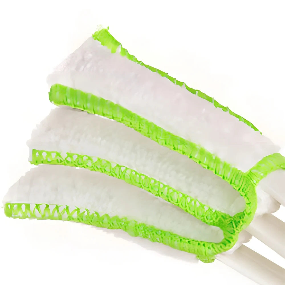 Green double-headed cleaning brush with fine fibre bristles for dust removal