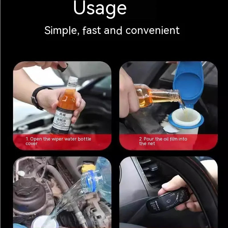 Car glass oil film remover cleaner in 150ml yellow and blue spray bottles