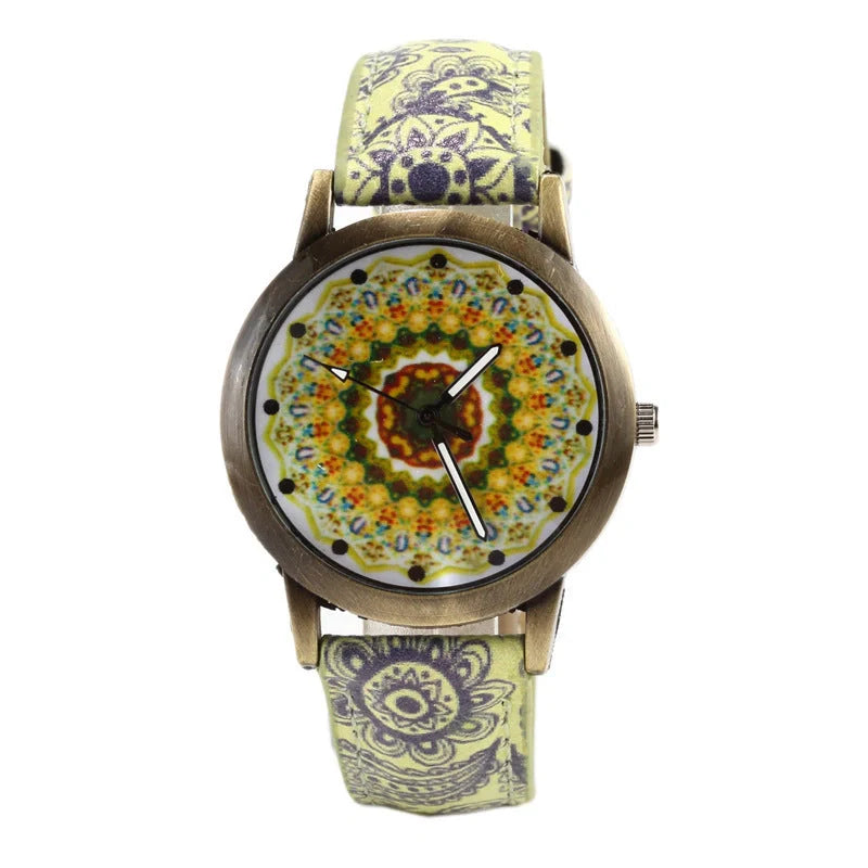 Kaleidoscope Quartz Watch with PU strap and alloy case, 4 cm dial diameter