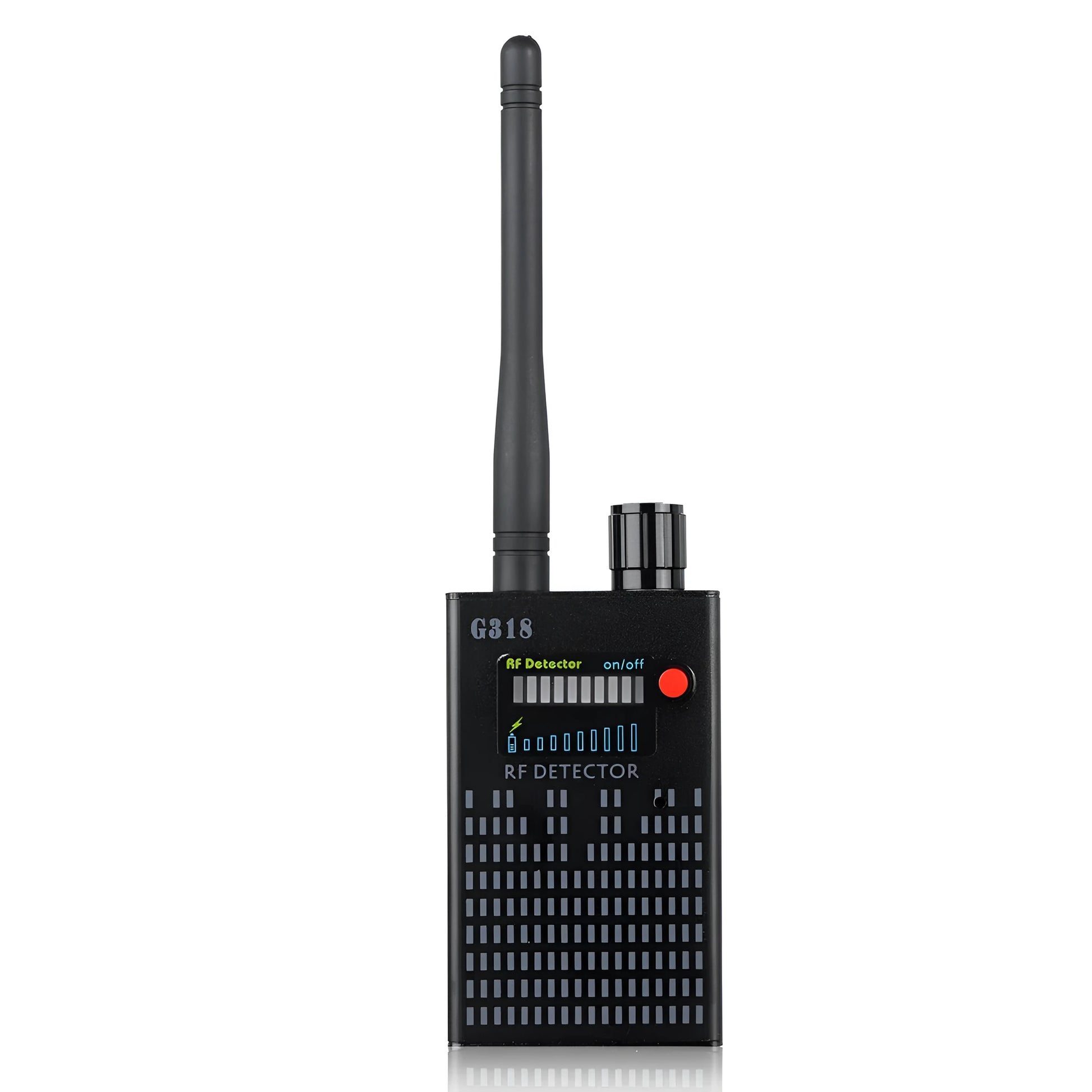 Black G318 aluminium alloy hidden camera detector for anti-theft and anti-monitoring.